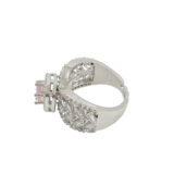 pink stone ring for women, adjustable ring for women, american diamond ring for women, pink cocktail ring for women, party wear ring for women, stylish ring for girls, pink AD ring for women, fancy ring for women, wedding wear ring for women, designer ring for women, ladies party wear ring, silver tone ring for women, festive wear ring for women, trendy rings online India, fashion ring for women, pink crystal ring for women, adjustable party wear ring for women | Miraya Creations