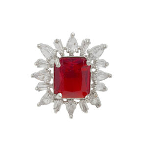 Ruby red adjustable American diamond statement ring for women