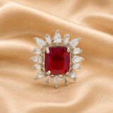 Ruby red adjustable American diamond statement ring for women