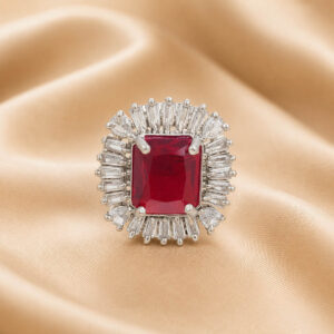 Ruby red adjustable American diamond cocktail ring for women