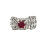ruby red stone ring for women, american diamond ring for women, party wear ring for women, ruby color ring for women, stylish ring for girls, fancy ring for women, statement ring for women, wedding wear ring, trendy rings online India, fashion ring for women | Miraya Creations