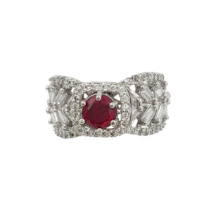ruby red stone ring for women, american diamond ring for women, party wear ring for women, ruby color ring for women, stylish ring for girls, fancy ring for women, statement ring for women, wedding wear ring, trendy rings online India, fashion ring for women | Miraya Creations