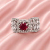 ruby red stone ring for women, american diamond ring for women, party wear ring for women, ruby color ring for women, stylish ring for girls, fancy ring for women, statement ring for women, wedding wear ring, trendy rings online India, fashion ring for women | Miraya Creations