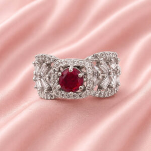ruby red stone ring for women, american diamond ring for women, party wear ring for women, ruby color ring for women, stylish ring for girls, fancy ring for women, statement ring for women, wedding wear ring, trendy rings online India, fashion ring for women | Miraya Creations