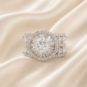 american diamond ring for women, party wear ring for women, stylish ring for girls, statement ring for women, fancy ring for women, wedding wear ring, silver tone ring for women, trendy rings online India, fashion ring for women, AD ring for women | Miraya Creations