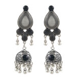 Black Stone Oxidised Jhumki Earrings for Women | Ethnic Boho Danglers | Miraya Creations