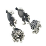 Black Stone Oxidised Jhumki Earrings for Women | Ethnic Boho Danglers | Miraya Creations