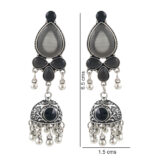 Black Stone Oxidised Jhumki Earrings for Women | Ethnic Boho Danglers | Miraya Creations