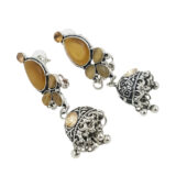 Champagne Stone Oxidised Jhumki Earrings for Women | Ethnic Boho Danglers | Miraya Creations