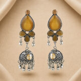 Champagne Stone Oxidised Jhumki Earrings for Women | Ethnic Boho Danglers | Miraya Creations
