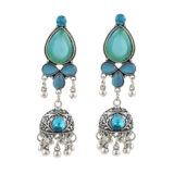 Blue Stone Oxidised Jhumki Earrings for Women | Ethnic Boho Danglers | Miraya Creations