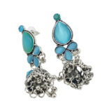 Blue Stone Oxidised Jhumki Earrings for Women | Ethnic Boho Danglers | Miraya Creations