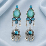 Blue Stone Oxidised Jhumki Earrings for Women | Ethnic Boho Danglers | Miraya Creations