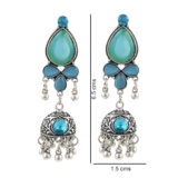 Blue Stone Oxidised Jhumki Earrings for Women | Ethnic Boho Danglers | Miraya Creations