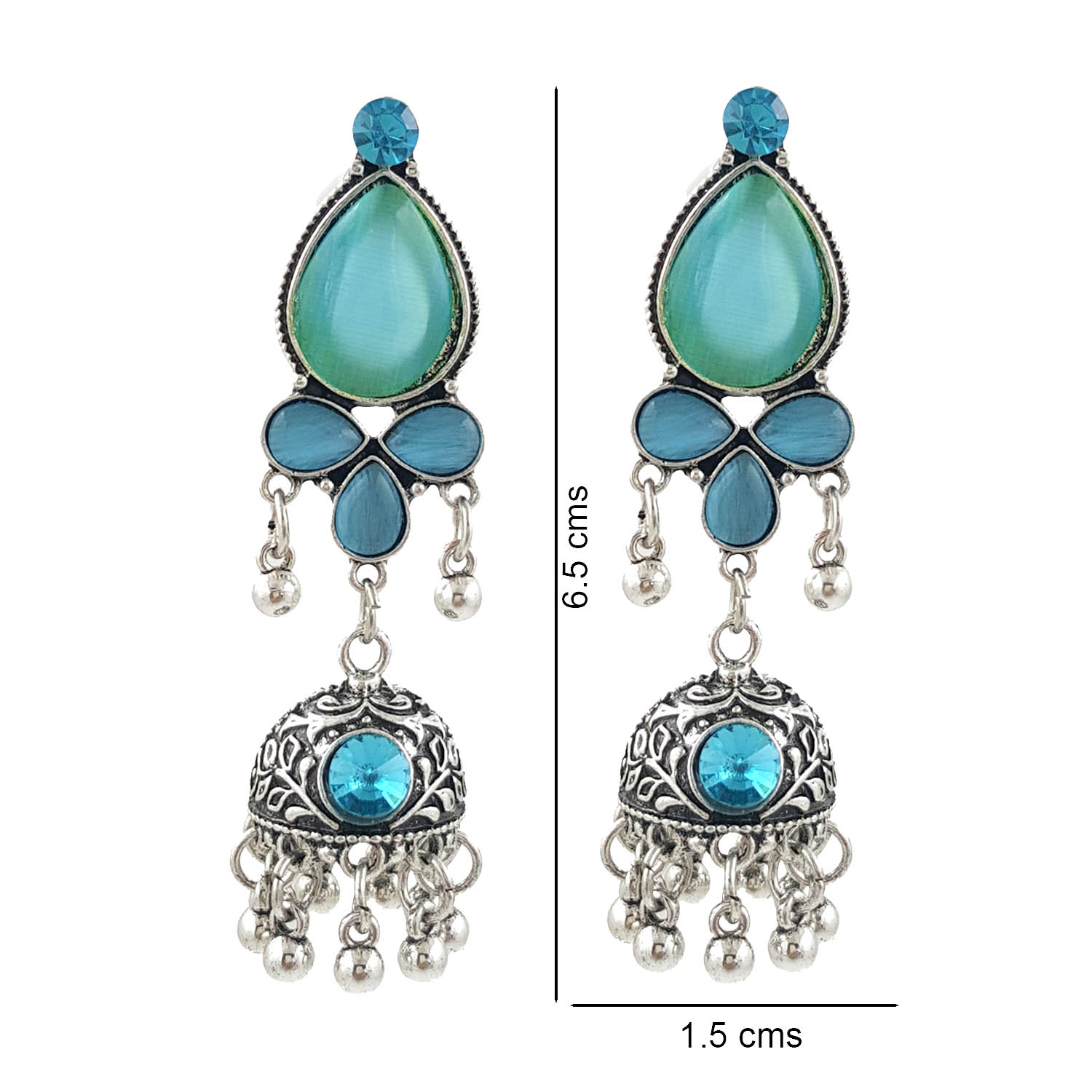 Blue Stone Oxidised Jhumki Earrings for Women | Ethnic Boho Danglers | Miraya Creations