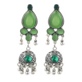 Green Stone Oxidised Jhumki Earrings for Women | Ethnic Boho Danglers | Miraya Creations