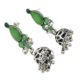 Green Stone Oxidised Jhumki Earrings for Women | Ethnic Boho Danglers | Miraya Creations