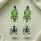 Green Stone Oxidised Jhumki Earrings for Women | Ethnic Boho Danglers | Miraya Creations