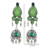 Green Stone Oxidised Jhumki Earrings for Women | Ethnic Boho Danglers | Miraya Creations