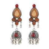 Brown Stone Oxidised Jhumki Earrings for Women | Ethnic Boho Danglers | Miraya Creations