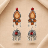 Brown Stone Oxidised Jhumki Earrings for Women | Ethnic Boho Danglers | Miraya Creations