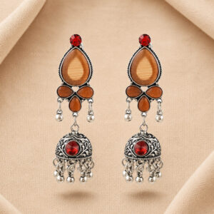 Brown Stone Oxidised Jhumki Earrings for Women | Ethnic Boho Danglers | Miraya Creations