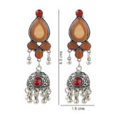 Brown Stone Oxidised Jhumki Earrings for Women | Ethnic Boho Danglers | Miraya Creations