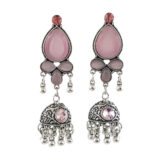 Pink Stone Oxidised Jhumki Earrings for Women | Boho Ethnic Danglers | Miraya Creations