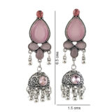 Pink Stone Oxidised Jhumki Earrings for Women | Boho Ethnic Danglers | Miraya Creations