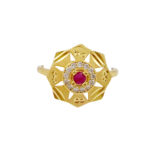 Golden Floral Adjustable Ring for Women with Ruby Stone | Miraya Creations