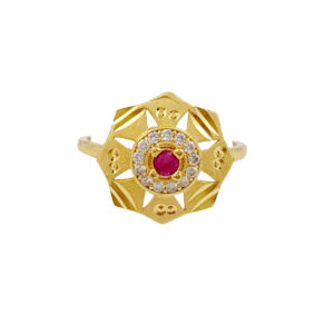 Golden Floral Adjustable Ring for Women with Ruby Stone | Miraya Creations