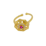 Golden Floral Adjustable Ring for Women with Ruby Stone | Miraya Creations