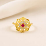 Golden Floral Adjustable Ring for Women with Ruby Stone | Miraya Creations