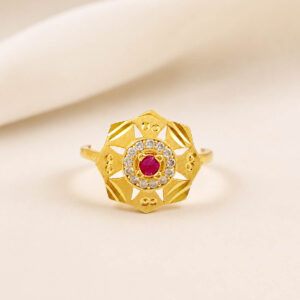 Golden Floral Adjustable Ring for Women with Ruby Stone | Miraya Creations