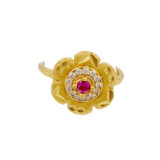 Golden Floral Adjustable Ring for Women with Ruby Stone | Miraya Creations