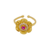 Golden Floral Adjustable Ring for Women with Ruby Stone | Miraya Creations
