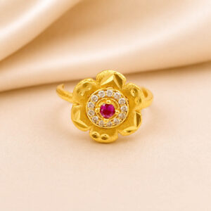 Golden Floral Adjustable Ring for Women with Ruby Stone | Miraya Creations