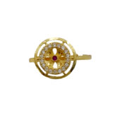Golden Circular Adjustable Ring for Women with AD & Ruby Stone | Miraya Creations