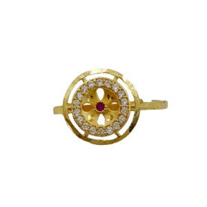 Golden Circular Adjustable Ring for Women with AD & Ruby Stone | Miraya Creations