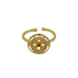 Golden Circular Adjustable Ring for Women with AD & Ruby Stone | Miraya Creations