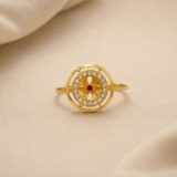 Golden Circular Adjustable Ring for Women with AD & Ruby Stone | Miraya Creations