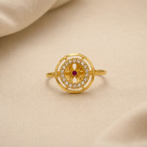 Golden Circular Adjustable Ring for Women with AD & Ruby Stone | Miraya Creations