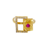 Golden Geometric Adjustable Ring for Women with AD & Ruby Stone | Miraya Creations