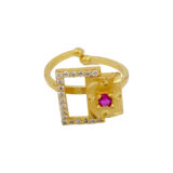 Golden Geometric Adjustable Ring for Women with AD & Ruby Stone | Miraya Creations