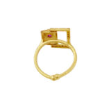 Golden Geometric Adjustable Ring for Women with AD & Ruby Stone | Miraya Creations