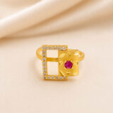 Golden Geometric Adjustable Ring for Women with AD & Ruby Stone | Miraya Creations