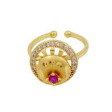 Golden Circular Adjustable Ring for Women with AD & Ruby Stone | Miraya Creations