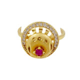 Golden Circular Adjustable Ring for Women with AD & Ruby Stone | Miraya Creations