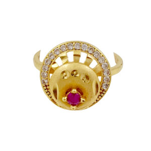 Golden Circular Adjustable Ring for Women with AD & Ruby Stone | Miraya Creations