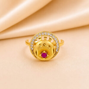 Golden Circular Adjustable Ring for Women with AD & Ruby Stone | Miraya Creations